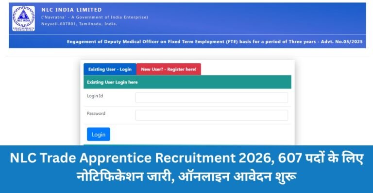NLC Trade Apprentice Recruitment 2026, 607 पदों के लिए नोटिफिकेशन जारी, ऑनलाइन आवेदन शुरू