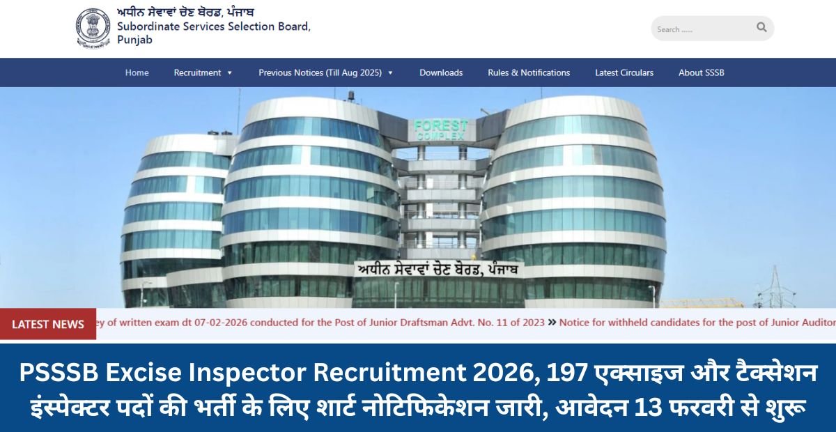PSSSB Excise Inspector Recruitment 2026