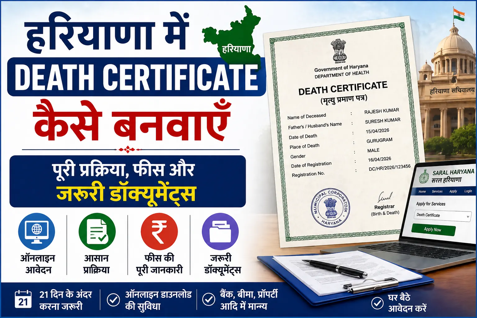 haryana me death certificaate kaise banvaey