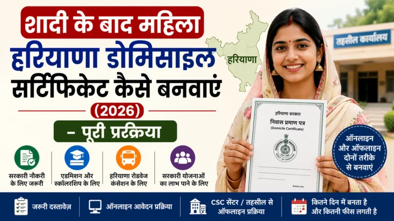शादी के बाद महिला हरियाणा डोमिसाइल सर्टिफिकेट कैसे बनवाएं (2026)